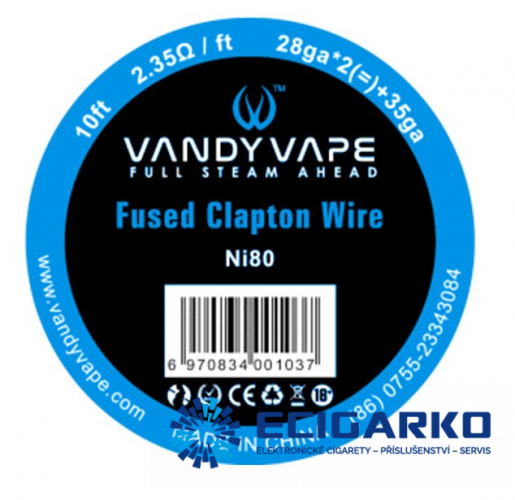 Vandy Vape fused clapton NI80 odporový drát 26GA*2(=)+35GA 3M - Průměr drátu: 28GA