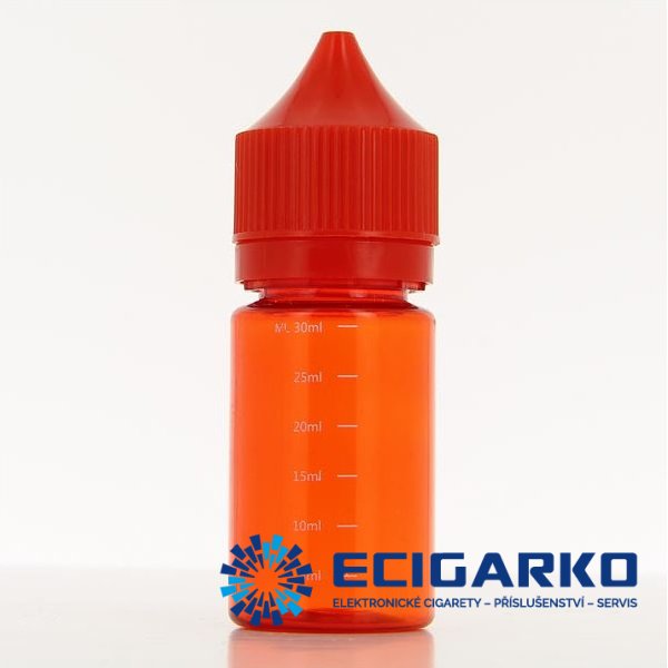 Prázdná lahvička s ryskou 30ml - Barva produktu: Červená